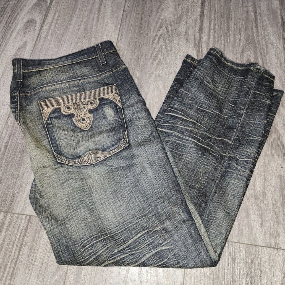 Men’s INC Denim Jeans Size 38x30 33052 Distressed Blue Jeans Pants 100% Cotton